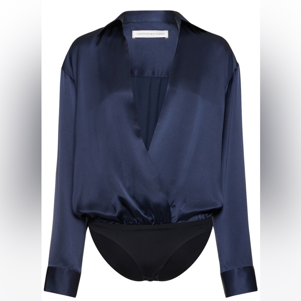 Christopher Esber Silk Bodysuit in Navy
